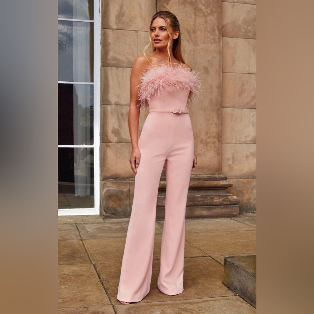 Nadine merabi blush Colette strapless jumpsuit